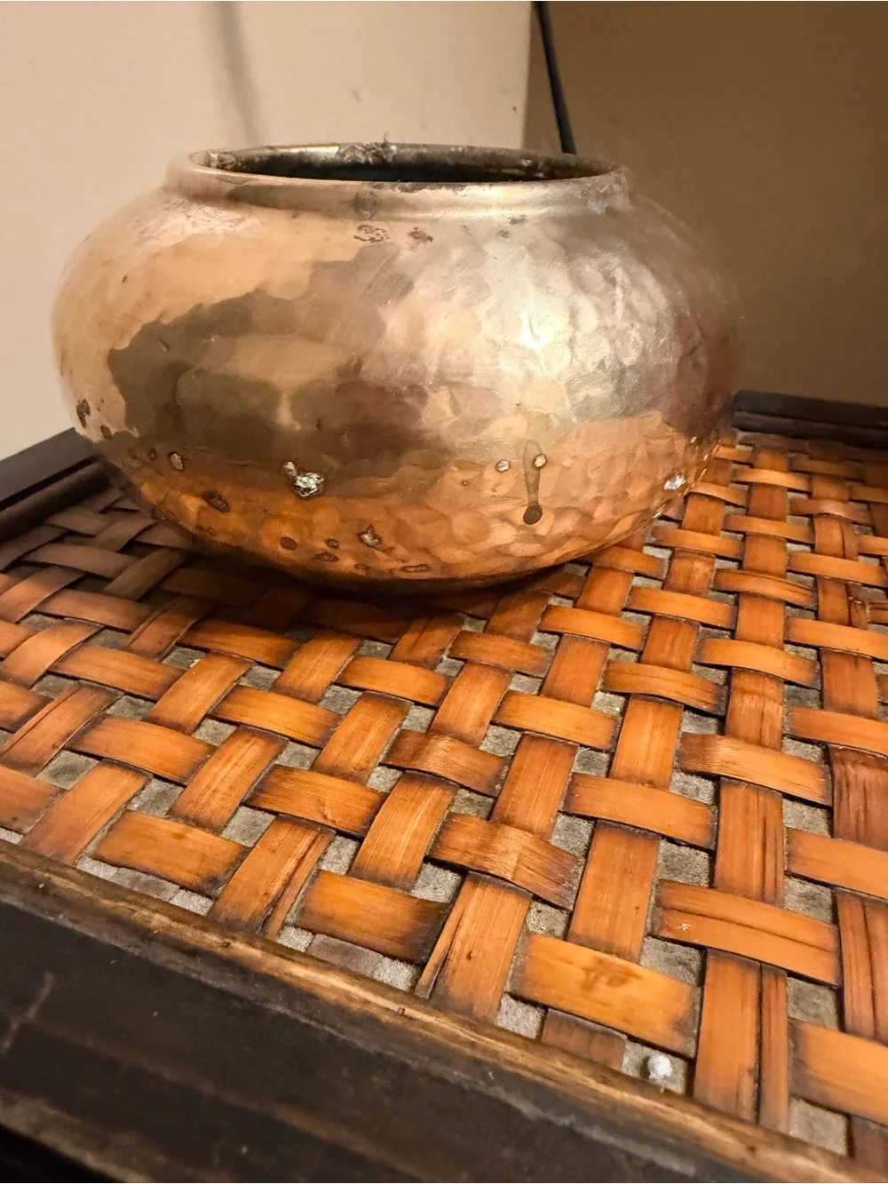 Vintage Hammered Brass Bowl Planter Cachepot Boho Patina Home Decor